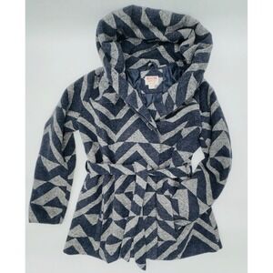 Mossimo Navy Gray Cowl Hooded Tie Belt Chevron Pattern Peacoat Women's Sz XL